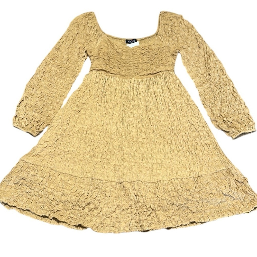 Gigio USA NWT Mini Mustard Color Dress Long Sleeves Square Neck Stretchy Small